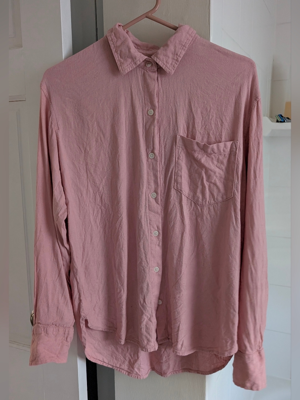 EUC Banana Republic Linen Blend Button Down Easy Shirt, Soft Blush Pink, Size S
